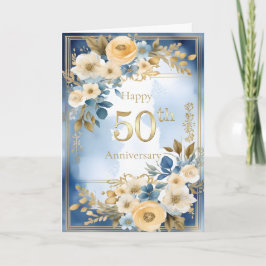Blue and White Watercolor 50th Wedding Anniversary Karte