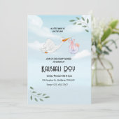 Blue and White Watercolor Baby Dusche Einladung (Stehend Vorderseite)