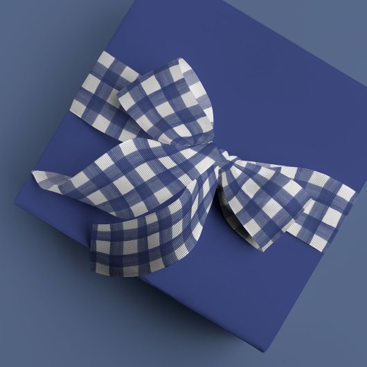 Blue and White Watercolor Gingham Satinband