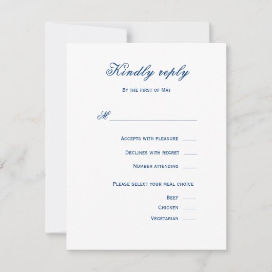 Blue and White Wedding RSVP Karte (Vorderseite)