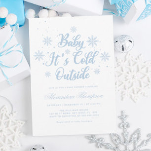 Blue and White Winter Wonderland Baby Dusche Einladung