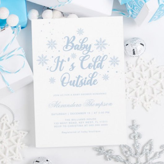 Blue and White Winter Wonderland Baby Dusche Einladung