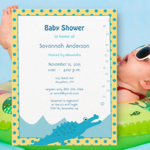 Blue and Yellow Alligator Baby Boy Dusche Einladung