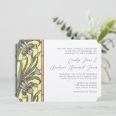 Blue and Yellow Art Deco Iris Hochzeit Einladung (Stehend Vorderseite)
