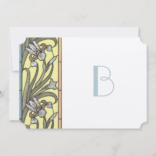 Blue and Yellow Art Deco Iris Hochzeit Einladung (Rückseite)