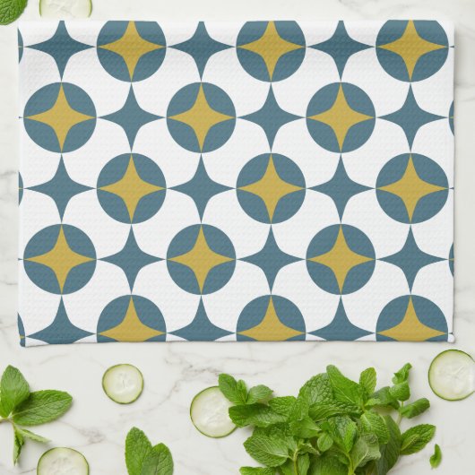 Blue and Yellow Atomic Star Mitte Jahrhundert Geschirrtuch (Gefaltet)