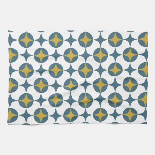 Blue and Yellow Atomic Star Mitte Jahrhundert Geschirrtuch (Horizontal)