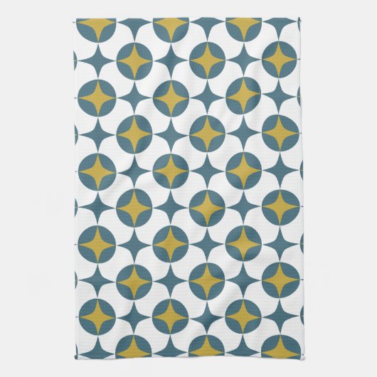 Blue and Yellow Atomic Star Mitte Jahrhundert Geschirrtuch (Vertikal)