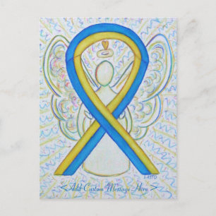 Blue and Yellow Awareness Ribbon Angel Postcard Postkarte