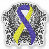 Blue and Yellow Awareness Ribbon with Wings Aufkleber (Vorderseite)