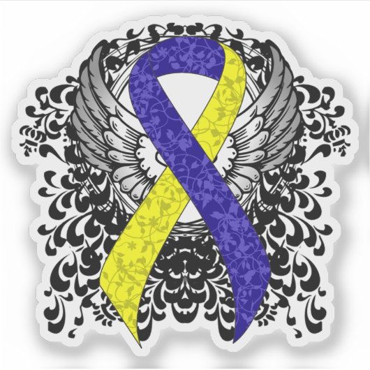 Blue and Yellow Awareness Ribbon with Wings Aufkleber (Vorderseite)