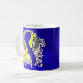 Blue and Yellow Awareness Ribbon with Wings Kaffeetasse (Vorderseite Links)