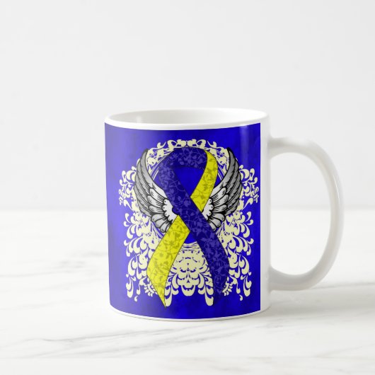 Blue and Yellow Awareness Ribbon with Wings Kaffeetasse (Rechts)