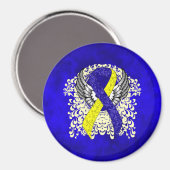Blue and Yellow Awareness Ribbon with Wings Magnet (Vorderseite/Rückseite)