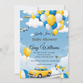 Blue and Yellow Boy Baby Dusche Einladung