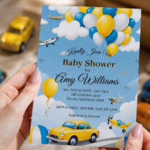 Blue and Yellow Boy Baby Dusche Einladung