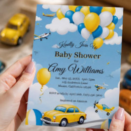 Blue and Yellow Boy Baby Dusche Einladung