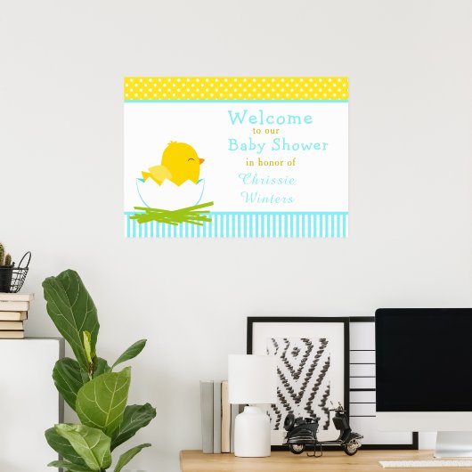 Blue and Yellow Boy Chick Baby Dusche Party Poster (Heimbüro)