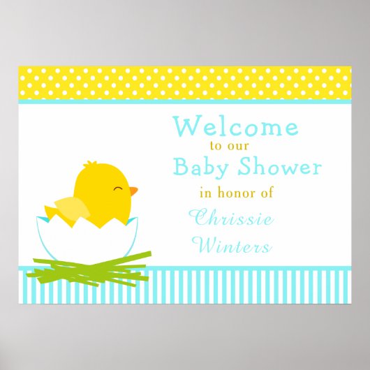 Blue and Yellow Boy Chick Baby Dusche Party Poster (Vorne)