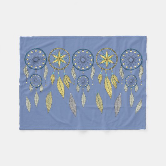 Blue and Yellow Dream Catchers Fleecedecke (Vorderseite (Horizontal))