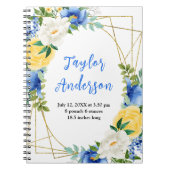 Blue and Yellow Floral Baby Birth Stats Notizblock (Vorderseite)