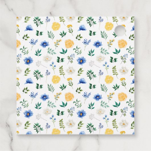 Blue and Yellow Floral Baby Dusche Vielen Dank Geschenkanhänger (Rückseite)