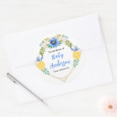 Blue and Yellow Floral Baby Shower Bookplate Runder Aufkleber (Umschlag)