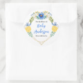 Blue and Yellow Floral Baby Shower Bookplate Runder Aufkleber (Tasche)