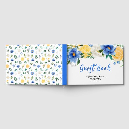 Blue and Yellow Floral Baby Shower Gästebuch (Voll)