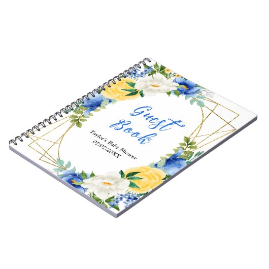 Blue and Yellow Floral Baby Shower Guest Book Notizblock (Linke Seite)