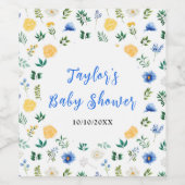 Blue and Yellow Floral Baby Shower Weinetikett (Einzelnes Label)