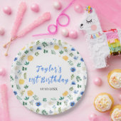 Blue and Yellow Floral Birthday Pappteller (Party)