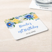Blue and Yellow Floral Birthday Rechteckiger Pappuntersetzer (angewinkelt)