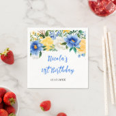 Blue and Yellow Floral Birthday Serviette (Beispiel)