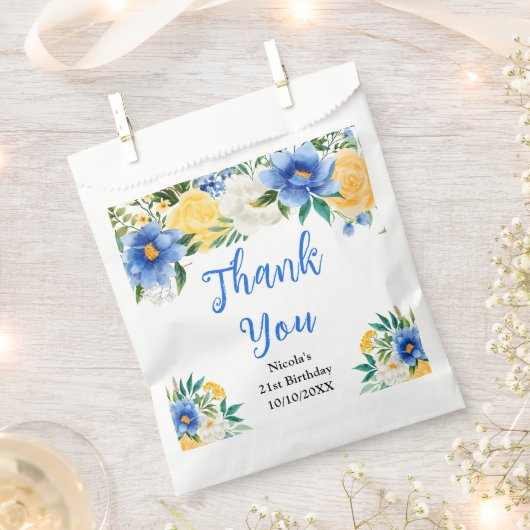 Blue and Yellow Floral Birthday Thank You Geschenktütchen (Ausgeschnitten)