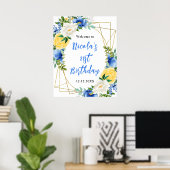 Blue and Yellow Floral Birthday Welcome Poster (Heimbüro)