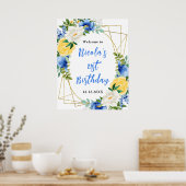 Blue and Yellow Floral Birthday Welcome Poster (Küche)