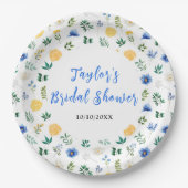 Blue and Yellow Floral Bridal Shower Pappteller (Vorderseite)