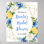 Blue and Yellow Floral Bridal Shower Welcome Poster (Vorne)