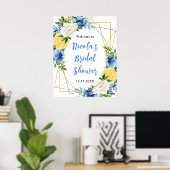 Blue and Yellow Floral Bridal Shower Welcome Poster (Heimbüro)