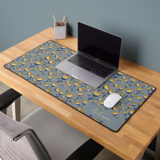 Blue and yellow Floral Desk Mat  Schreibtischunterlage