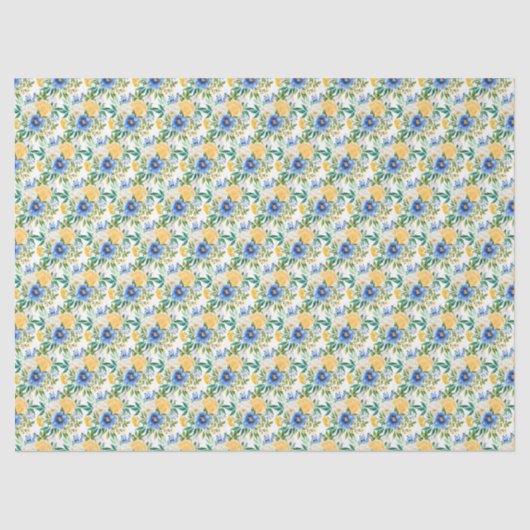 Blue and Yellow Floral  Seidenpapier (Vorderseite)