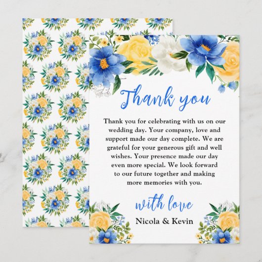 Blue and Yellow Floral Wedding Dankeskarte (Vorne/Hinten)