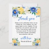 Blue and Yellow Floral Wedding Dankeskarte (Vorderseite)
