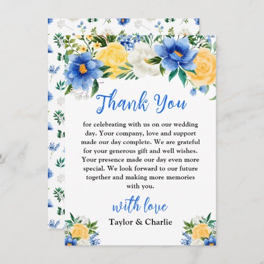 Blue and Yellow Floral Wedding Dankeskarte (Vorne/Hinten)