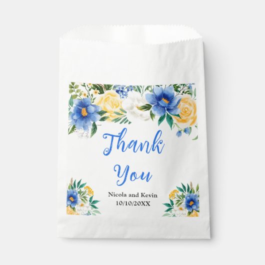Blue and Yellow Floral Wedding Geschenktütchen (Vorderseite)