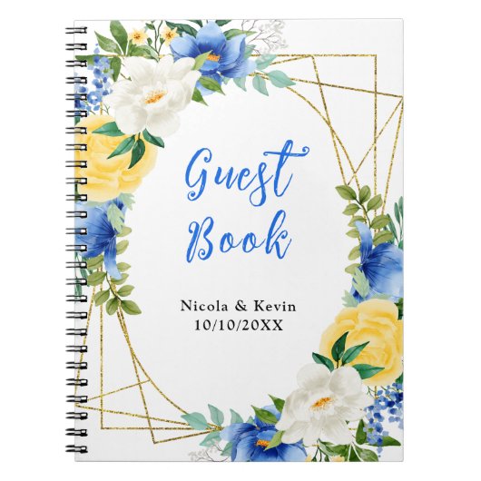 Blue and Yellow Floral Wedding Guest Book Notizblock (Vorderseite)
