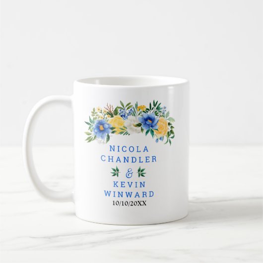 Blue and Yellow Floral Wedding Kaffeetasse (Links)