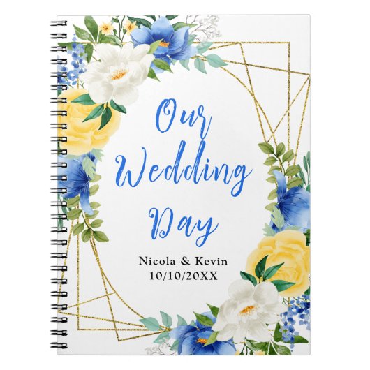 Blue and Yellow Floral Wedding Planner Notizblock (Vorderseite)