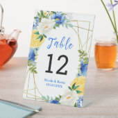 Blue and Yellow Floral Wedding Table Number Sockelschild (In Situ)